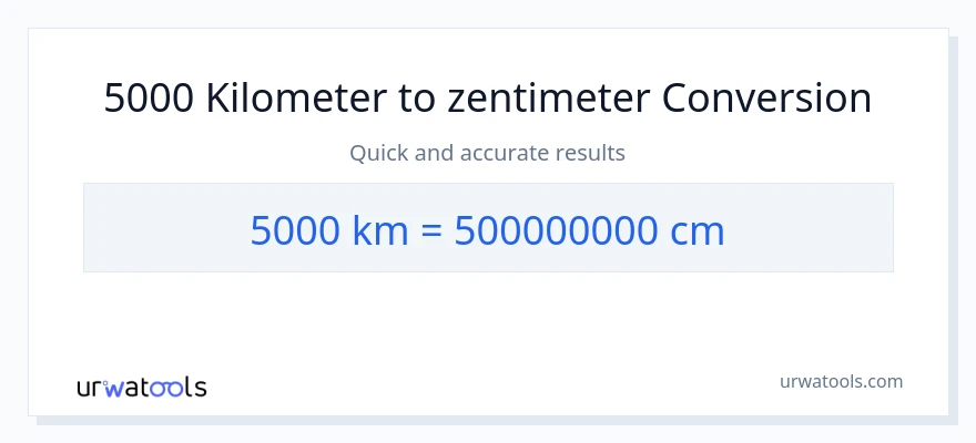 5000 Kilometer zu Zentimeter Umwandlung
