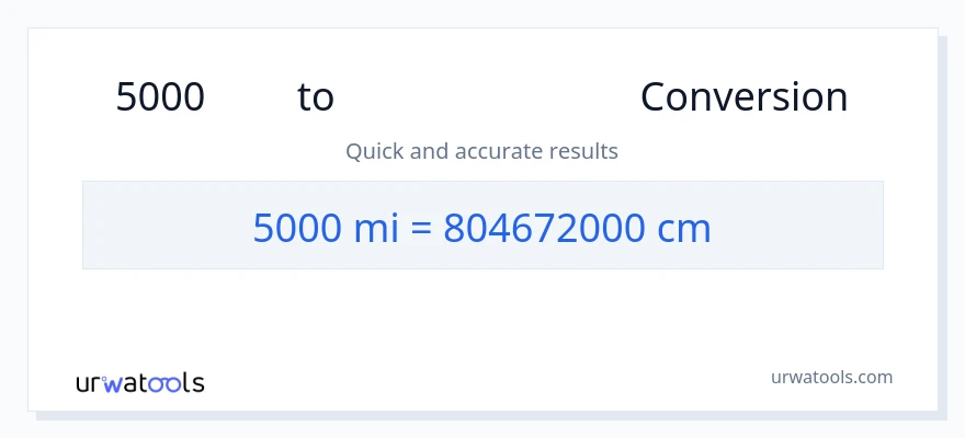 5000 മൈലുകൾ ൽ നിന്ന് സെന്റീമീറ്ററുകൾ ലേക്ക് പരിവർത്തനം