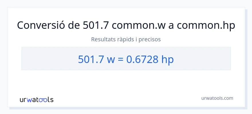 Conversió de 501.7 watts a cavalls de força