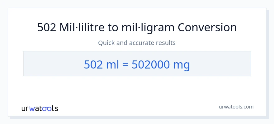 Conversió de 502 mil·lilitres a mil·ligrams