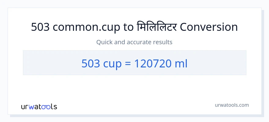 503 कपहरू बाट मिलिलिटर सम्म रूपान्तरण