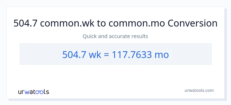 504.7 Mga Linggo patungong Mga Buwan na conversion