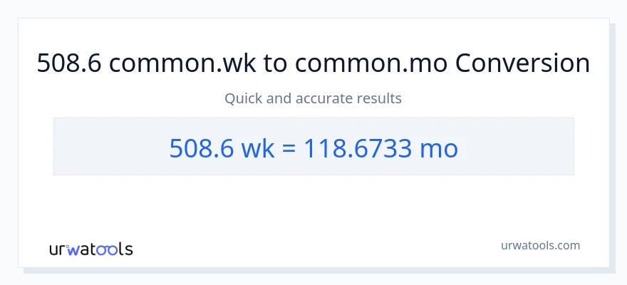 508.6 ആഴ്ചകൾ ൽ നിന്ന് മാസങ്ങൾ ലേക്ക് പരിവർത്തനം