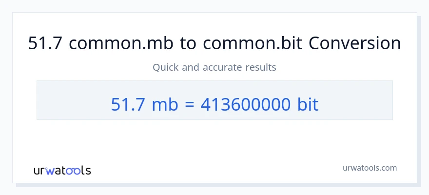 التحويل من 51.7 Megabytes إلى Bits
