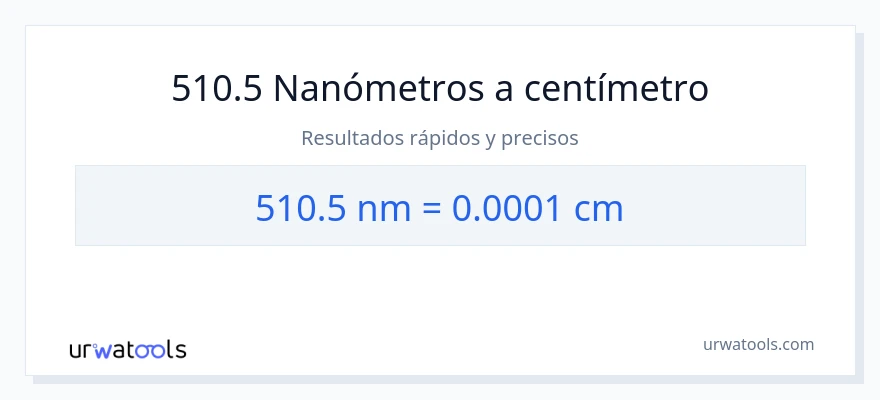Conversión de 510.5 nanómetros a Centímetros