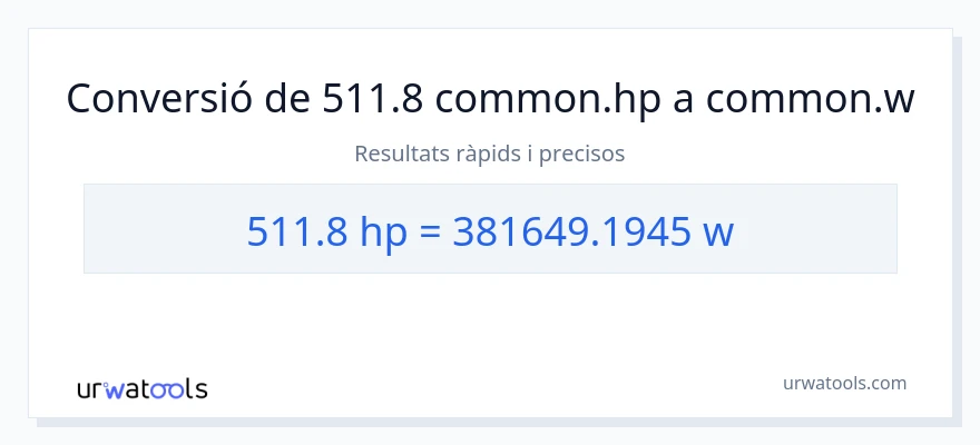 Conversió de 511.8 cavalls de força a watts
