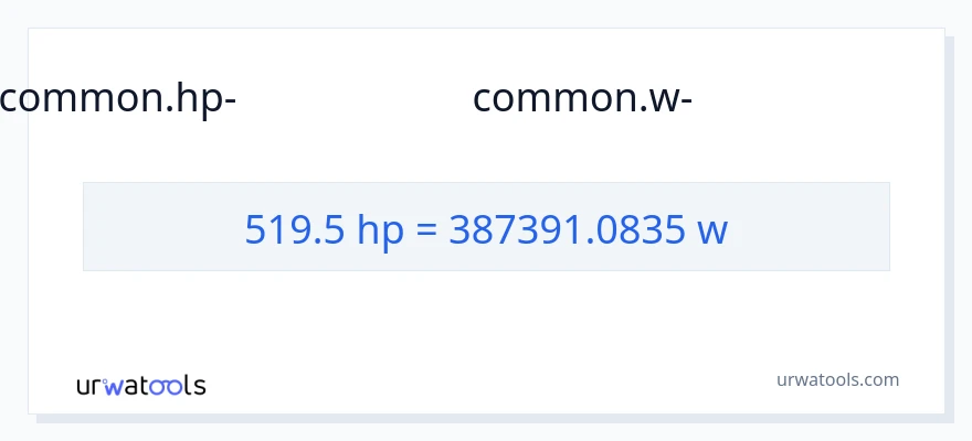 519.5 കുതിരശക്തി ൽ നിന്ന് വാട്ട്സ് ലേക്ക് പരിവർത്തനം