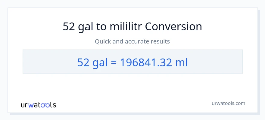 Konwersja 52 Galony do mililitry