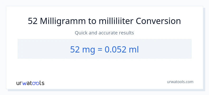 52 milligrammi konversioon milliliitrid-ks