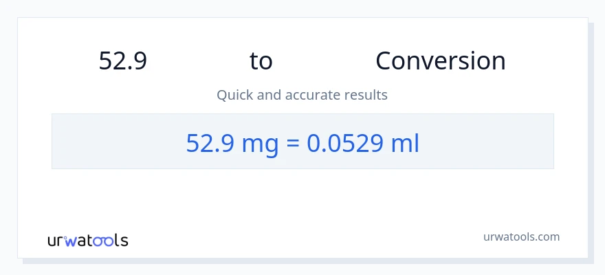 การแปลง 52.9 มิลลิกรัม เป็น มิลลิลิตร