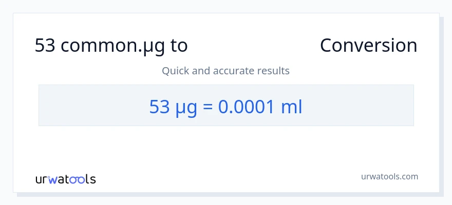 53 మైక్రోగ్రాములు నుండి మిల్లీలీటర్లు కు మార్పిడి