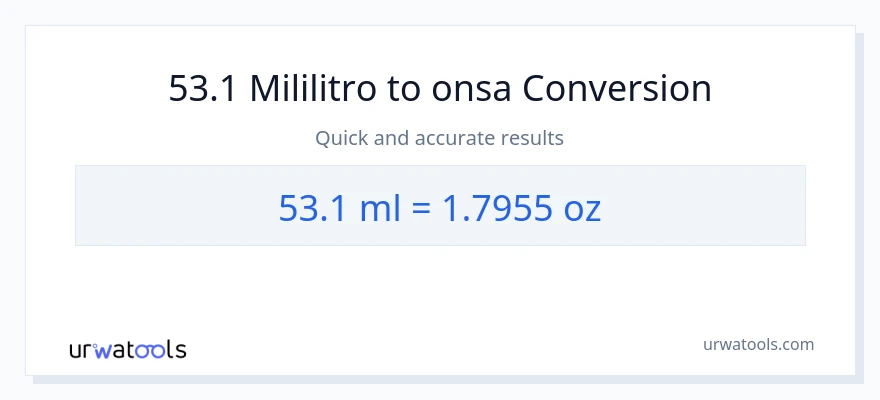53.1 mga mililitro patungong Mga onsa na conversion