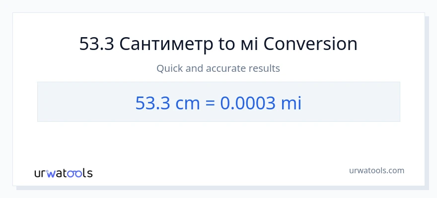 Конверсія з Сантиметри у милі: 53.3