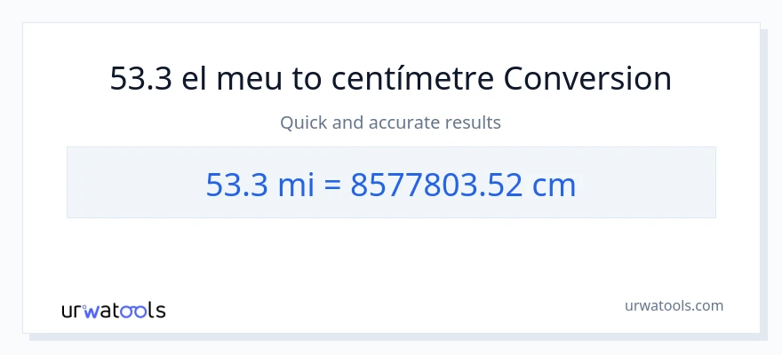 Conversió de 53.3 milles a Centímetres