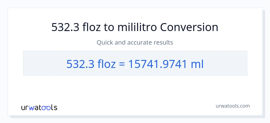 532.3 mga onsa ng likido patungong mga mililitro na conversion
