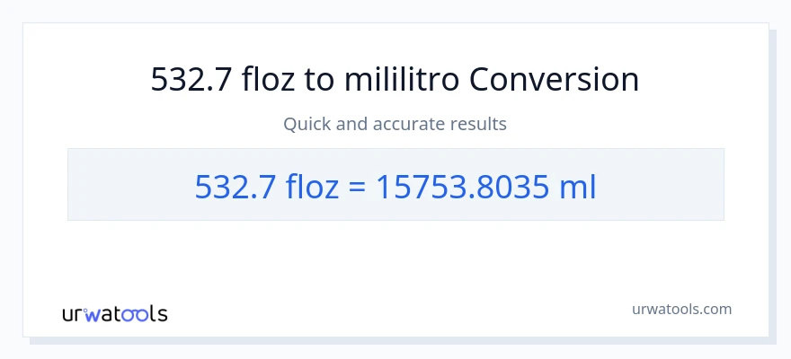 532.7 mga onsa ng likido patungong mga mililitro na conversion
