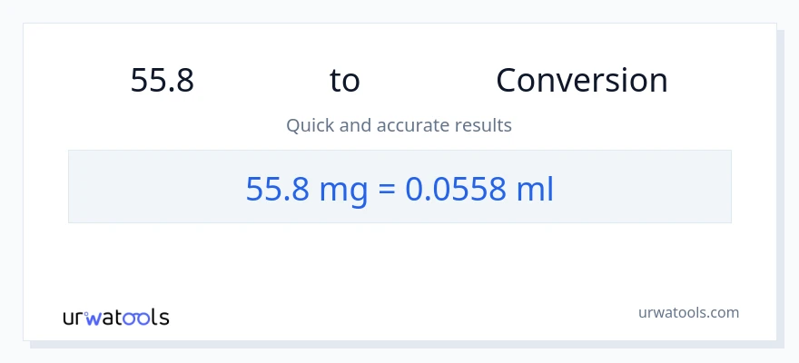 การแปลง 55.8 มิลลิกรัม เป็น มิลลิลิตร