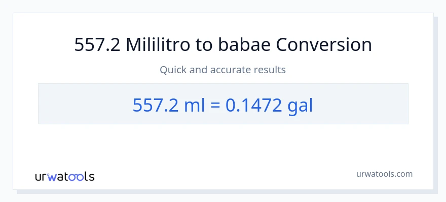 557.2 mga mililitro patungong Mga galon na conversion