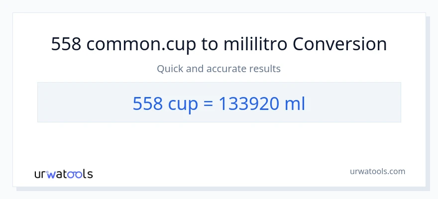 558 mga tasa patungong mga mililitro na conversion