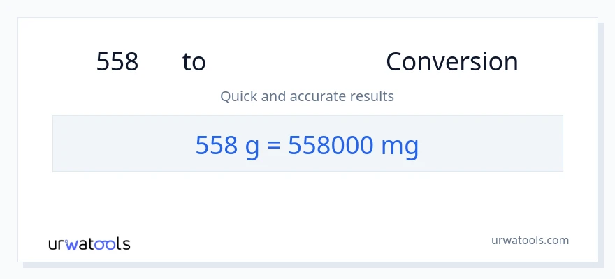 558 ഗ്രാം ൽ നിന്ന് മില്ലിഗ്രാം ലേക്ക് പരിവർത്തനം