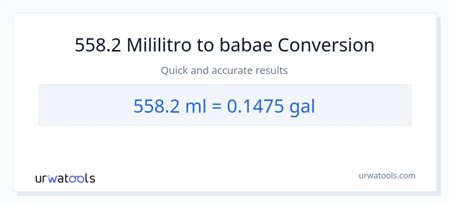 558.2 mga mililitro patungong Mga galon na conversion