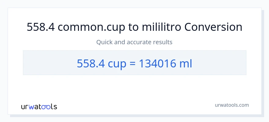 558.4 mga tasa patungong mga mililitro na conversion