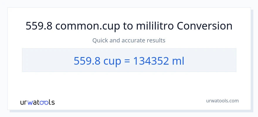 559.8 mga tasa patungong mga mililitro na conversion