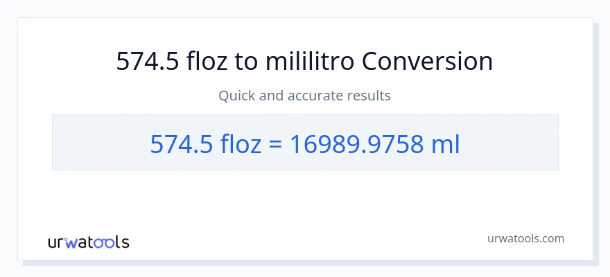 574.5 mga onsa ng likido patungong mga mililitro na conversion