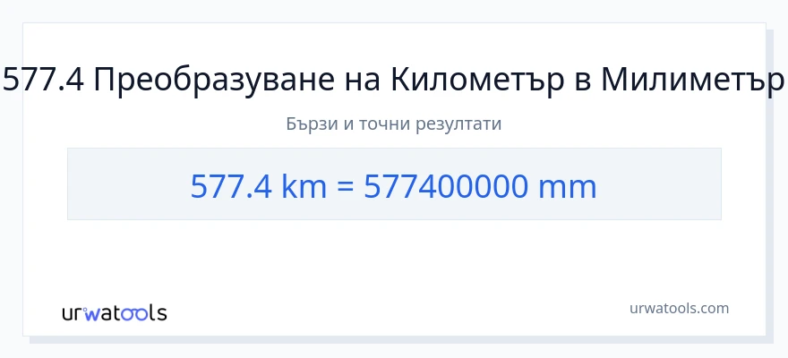577.4 конверсия от километри до милиметри