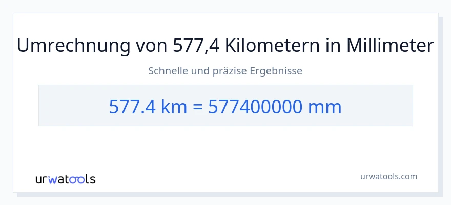 577.4 Kilometer zu Millimeter Umwandlung