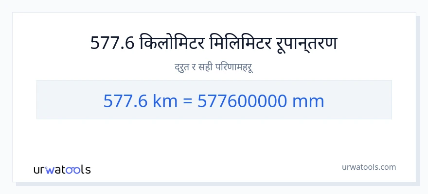 577.6 किलोमिटर बाट मिलिमिटर सम्म रूपान्तरण