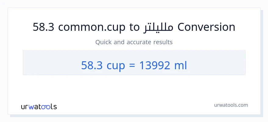 التحويل من 58.3 أكواب إلى ملليلتر