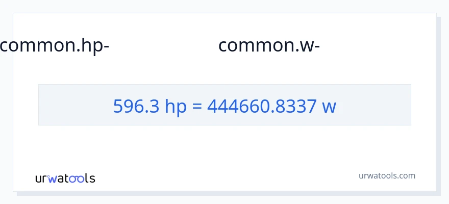 596.3 കുതിരശക്തി ൽ നിന്ന് വാട്ട്സ് ലേക്ക് പരിവർത്തനം