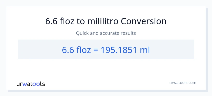 6.6 mga onsa ng likido patungong mga mililitro na conversion