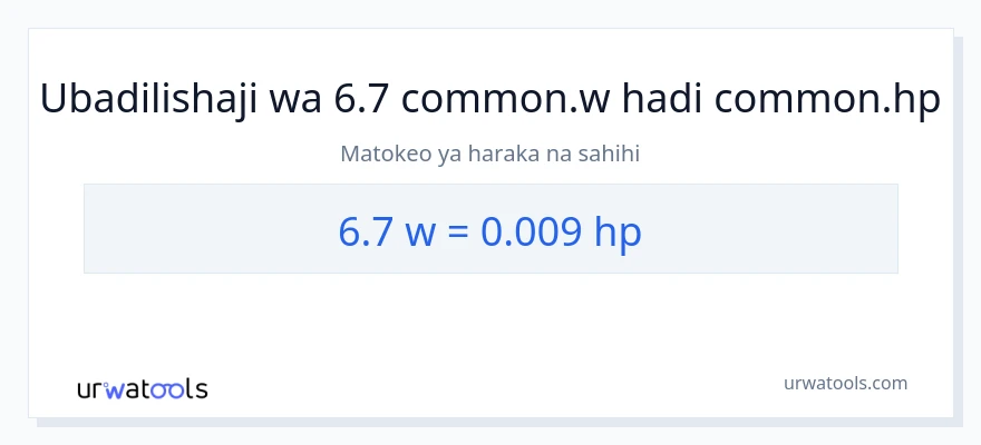 Ubadilishaji wa 6.7 wati hadi farasi