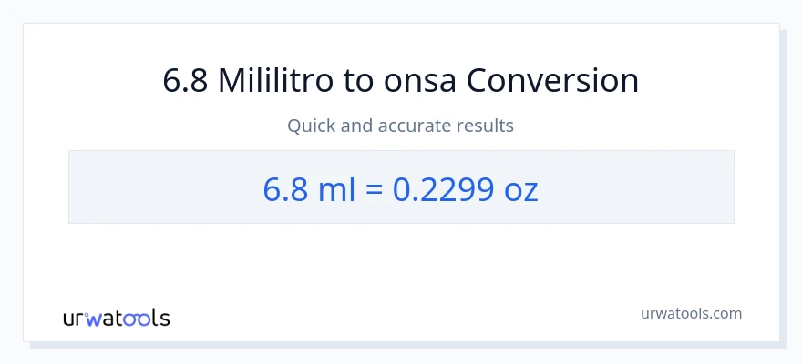 6.8 mga mililitro patungong Mga onsa na conversion