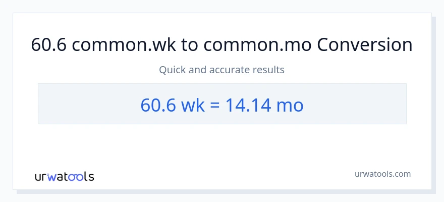 60.6 ആഴ്ചകൾ ൽ നിന്ന് മാസങ്ങൾ ലേക്ക് പരിവർത്തനം