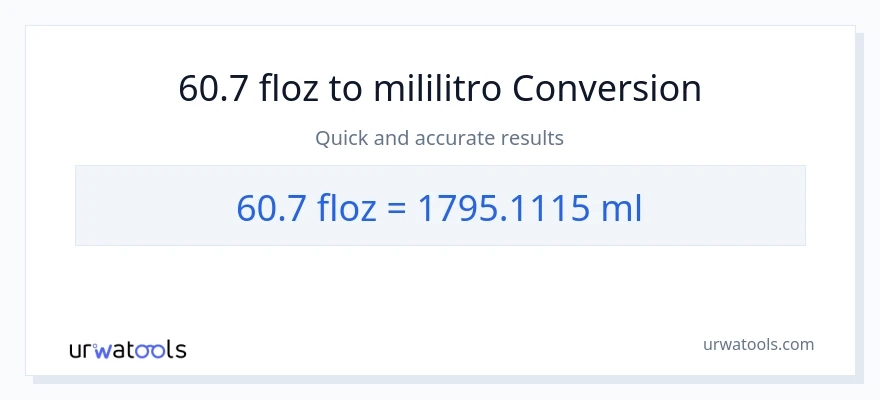 60.7 mga onsa ng likido patungong mga mililitro na conversion
