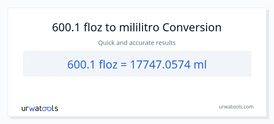 600.1 mga onsa ng likido patungong mga mililitro na conversion