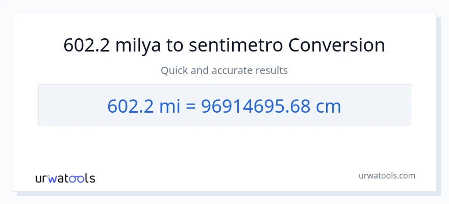 602.2 milya patungong Mga Sentimetro na conversion
