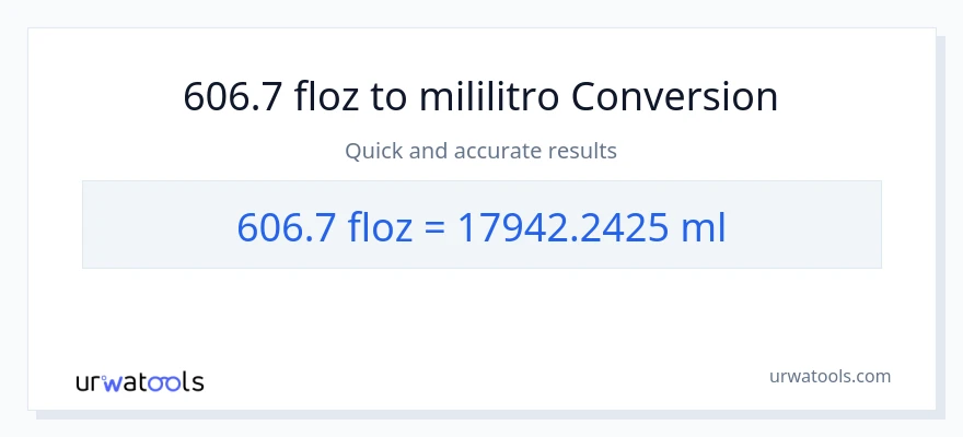 606.7 mga onsa ng likido patungong mga mililitro na conversion