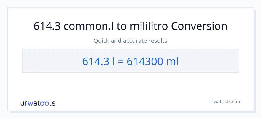614.3 Liters patungong mga mililitro na conversion