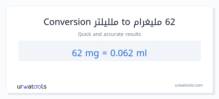 التحويل من 62 ملليغرام إلى ملليلتر