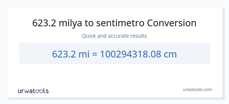 623.2 milya patungong Mga Sentimetro na conversion