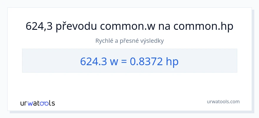 Konverze z watty na koňská síla: 624.3