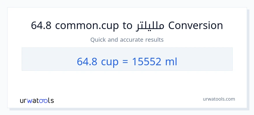 التحويل من 64.8 أكواب إلى ملليلتر