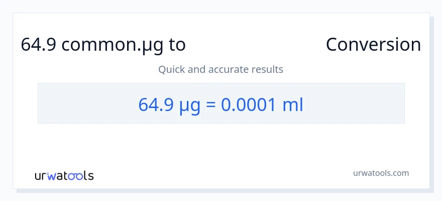 64.9 മൈക്രോഗ്രാം ൽ നിന്ന് മില്ലിലിറ്റർ ലേക്ക് പരിവർത്തനം