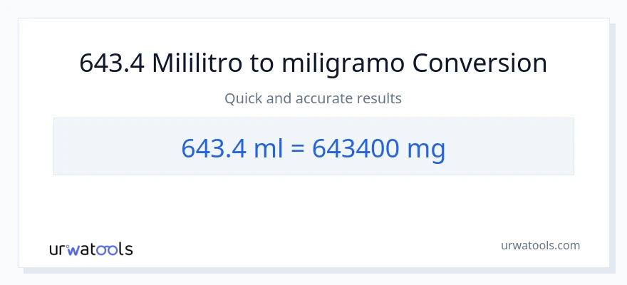 643.4 mga mililitro patungong miligramo na conversion