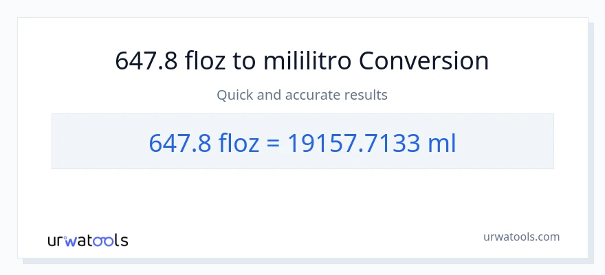 647.8 mga onsa ng likido patungong mga mililitro na conversion