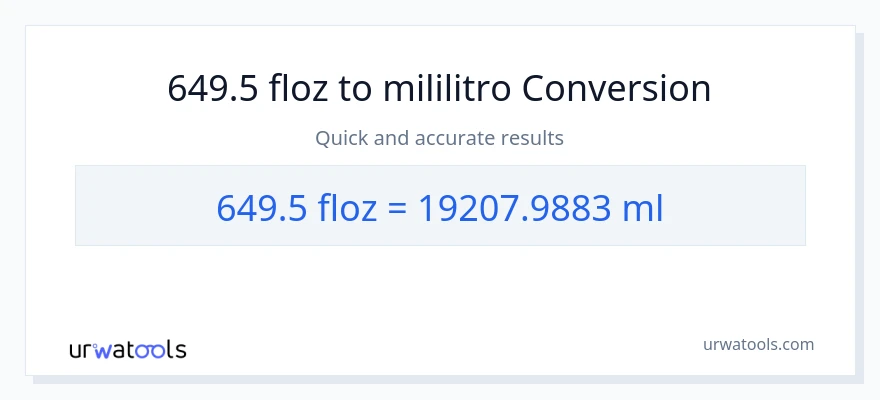 649.5 mga onsa ng likido patungong mga mililitro na conversion